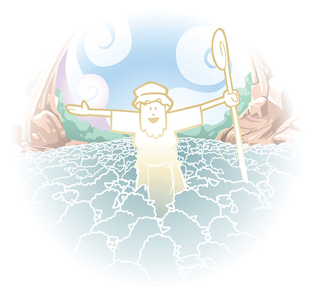 Shepherd and flock of sheep